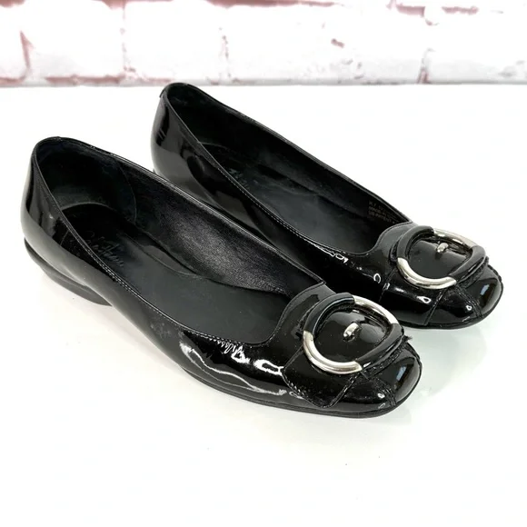COLE HAAN NIKE AIR COLLAB Size 5.5 Black Patent Leather Ballet Flat Slip Shoes - Picture 1 of 16